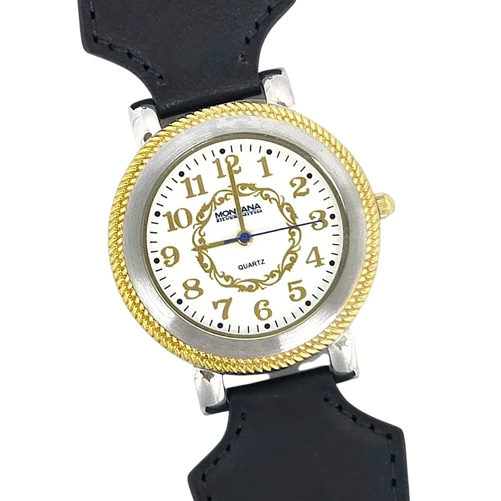 Montana Silversmiths Ladies Two-Tone Rope Bezel Watch Leather Strap - New NWOT